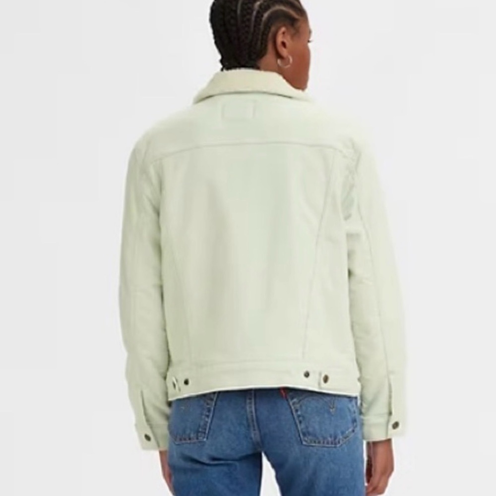 Levi's Women's Mint Green Ex Boyfriend Corduroy Sherpa Jacket Size Medium EUC - Picture 2 of 8